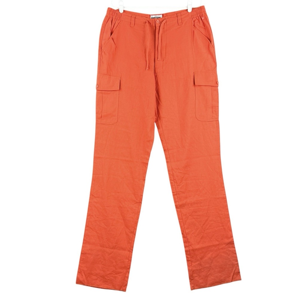 King Size Women Orange Linen Blend Cargo Pant Sz 38 Tall High Rise Straight NWOT